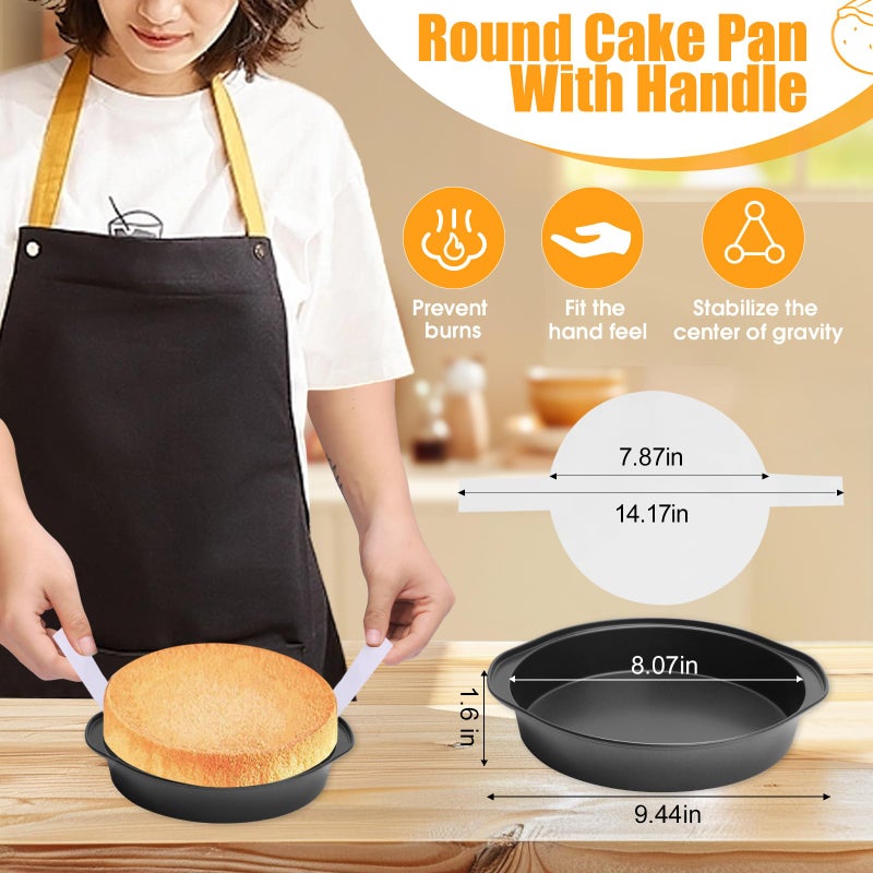 tutikuki 8"" Round Cake Pan, 3PCS Nonstick Cake Pans with 100 PCS Parchment Paper, Carbon Steel Cake Baking Pans with Handle, Dishwasher Safe - Image 2